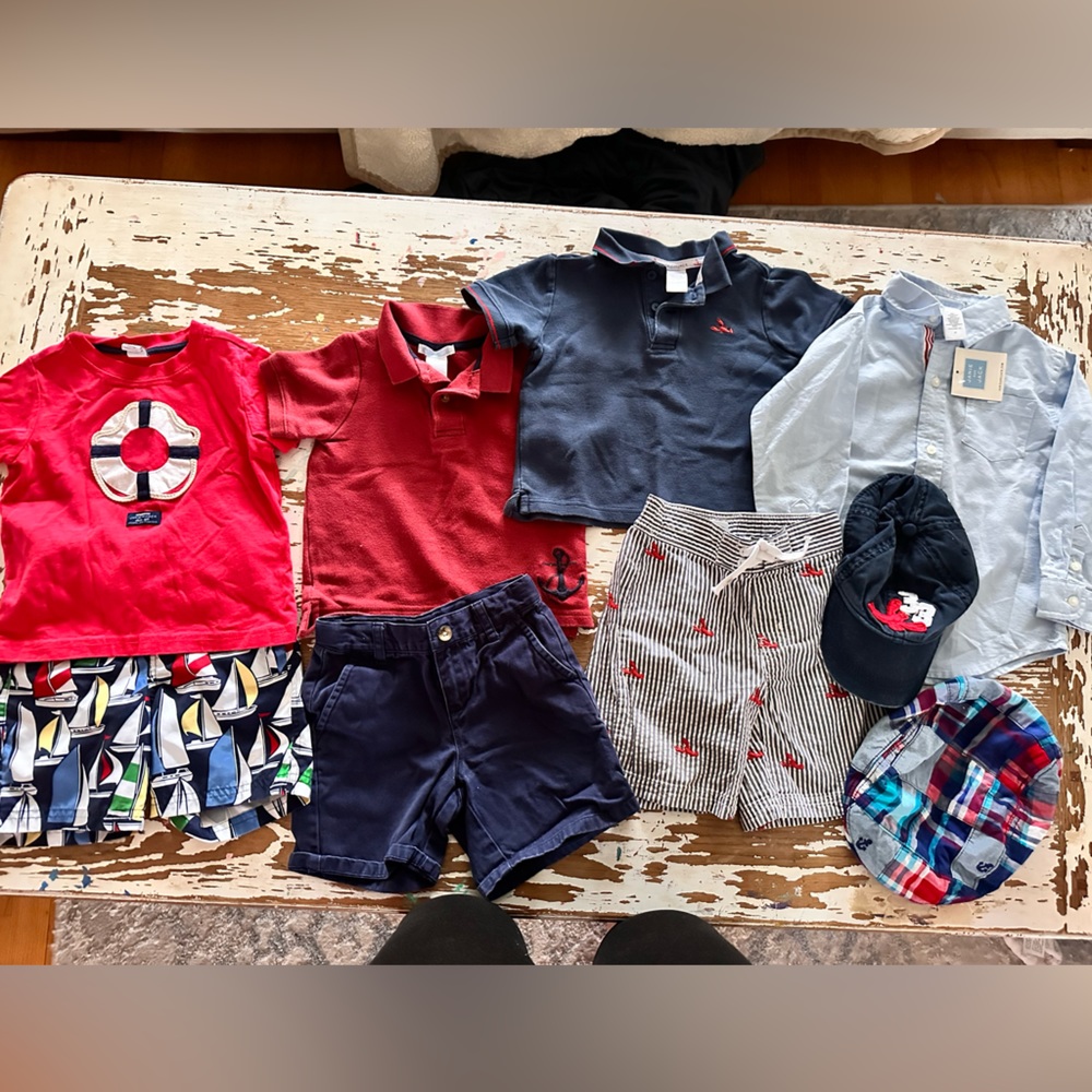 9 piece Janie and Jack Boys shirts shorts hats some new cute 18-24 months